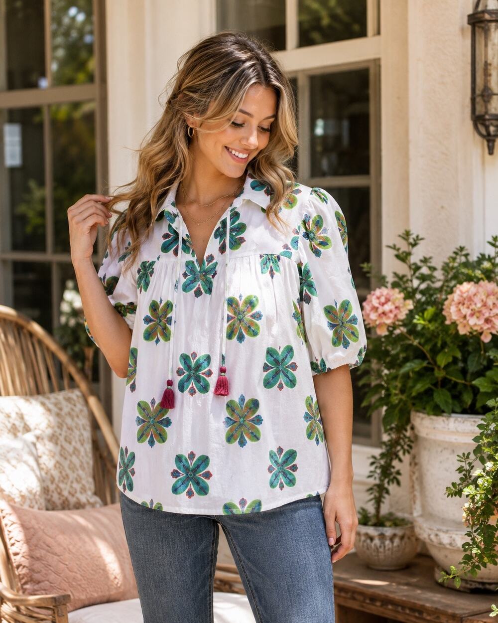 VICTORIA DUNN MIDDLETON BLOUSE IN PICCOLO BLU0 SIZE MEDIUM